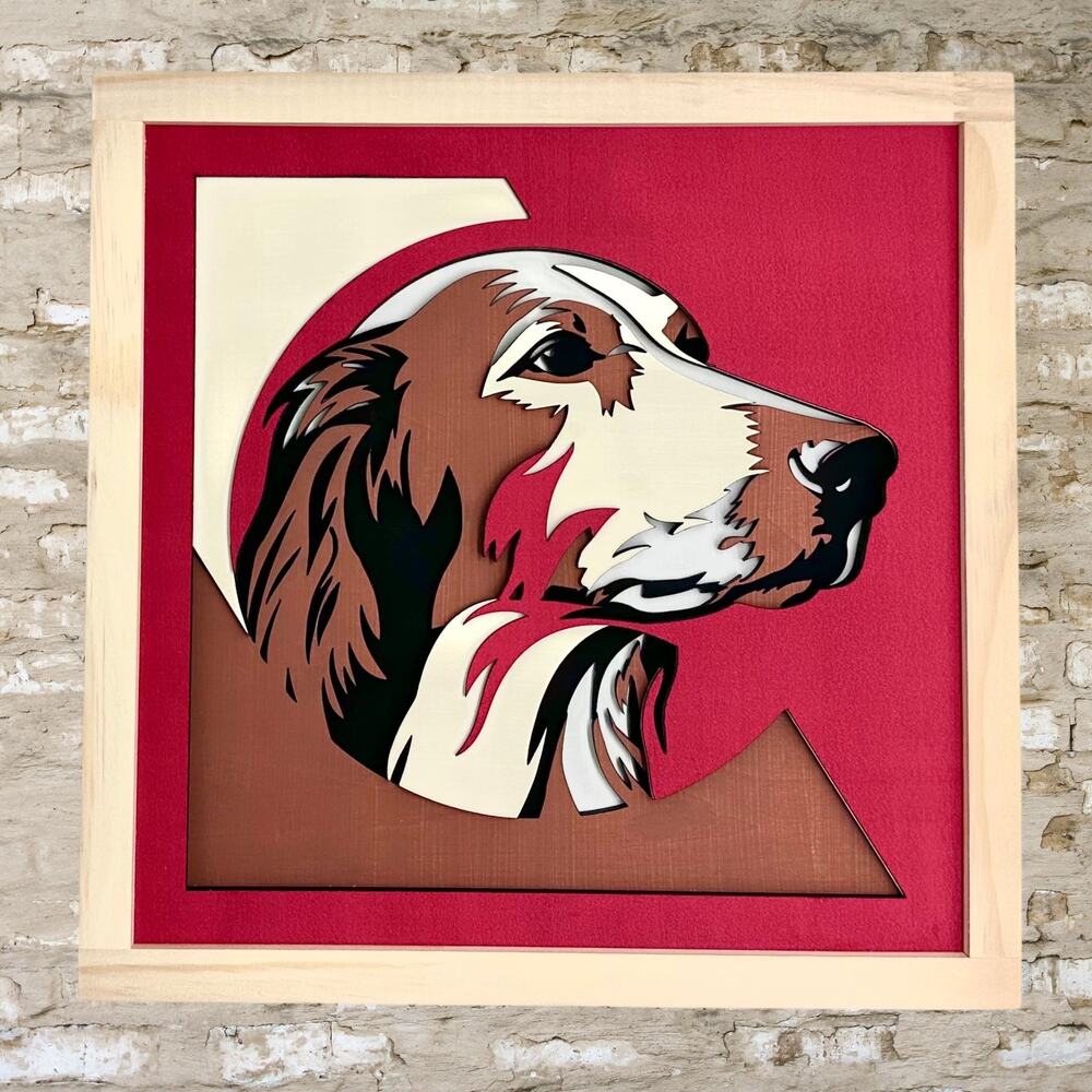 Red, Black, Brown Colored Golden Retriever Dog Layered Engraved Wood Wall Art